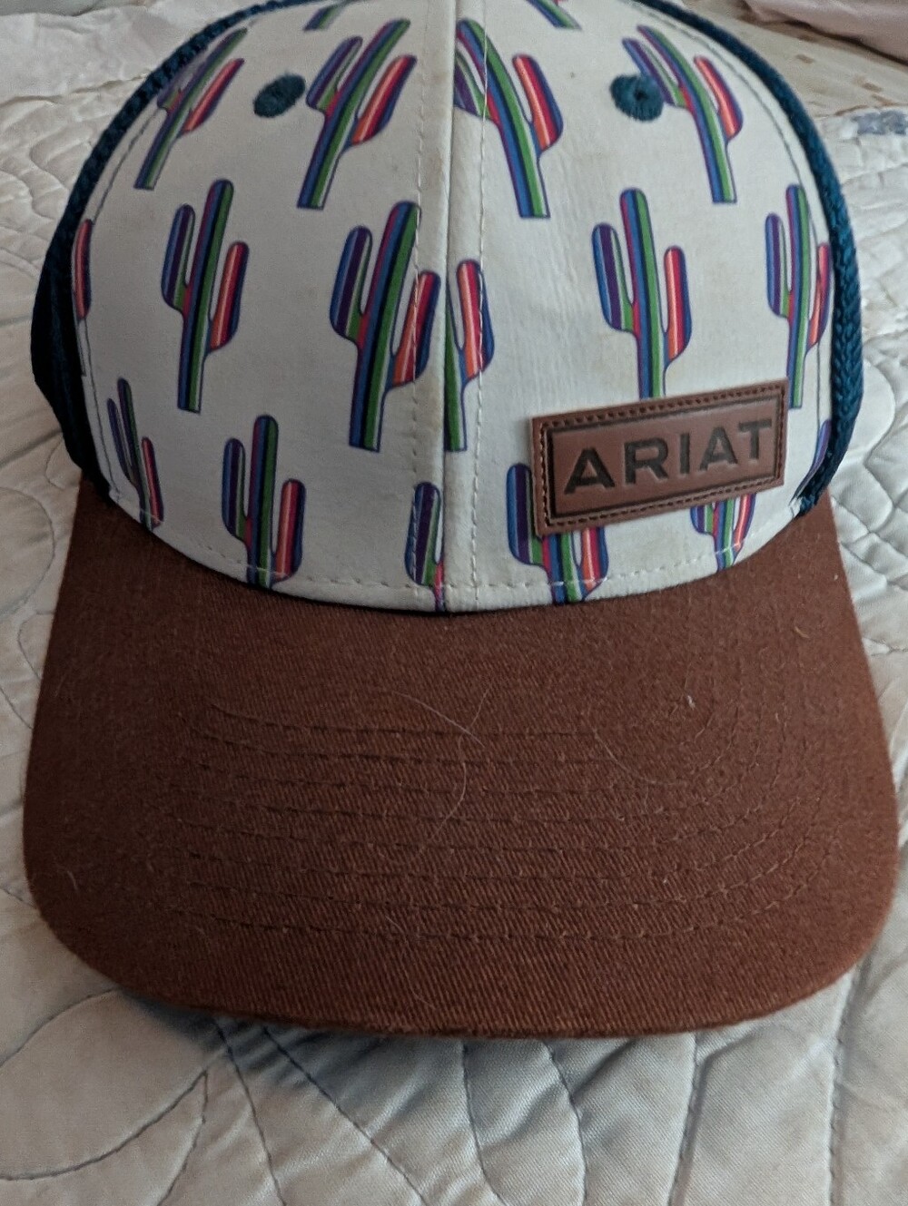 Ariat Women's White Cactus Print Trucker Hat with Brown Brim